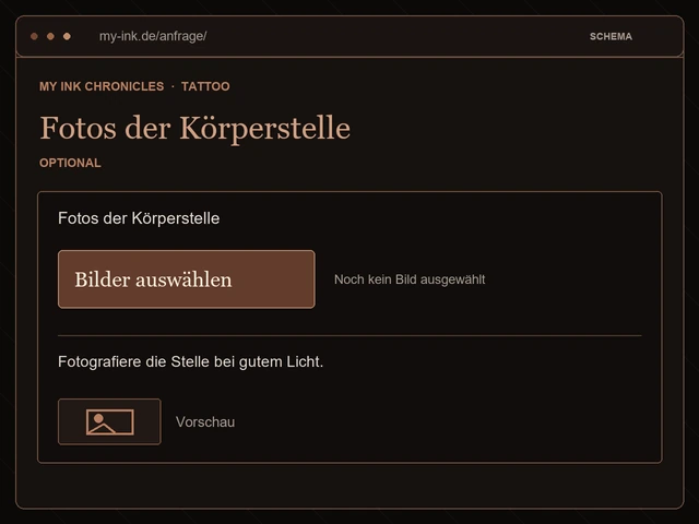 Schematische Fotoauswahl der Tattoo-Anfrage auf Deutsch