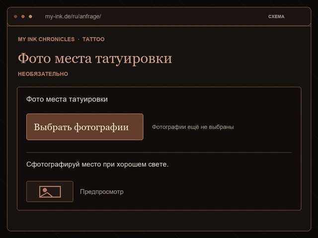 Схематичный выбор фото места татуировки на русском языке