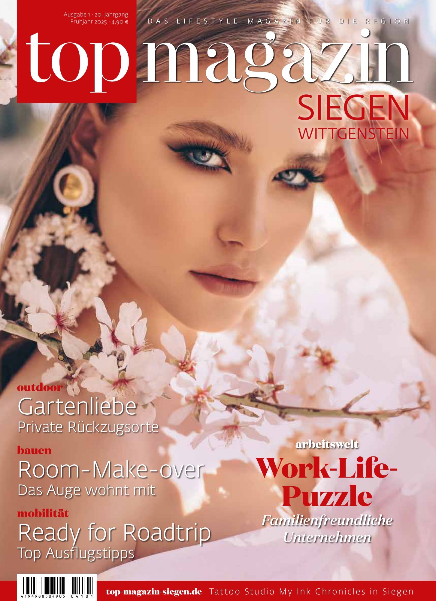 TOP Magazin Siegen-Wittgenstein, Frühjahr 2025. Unten: Tattoo Studio My Ink Chronicles in Siegen.