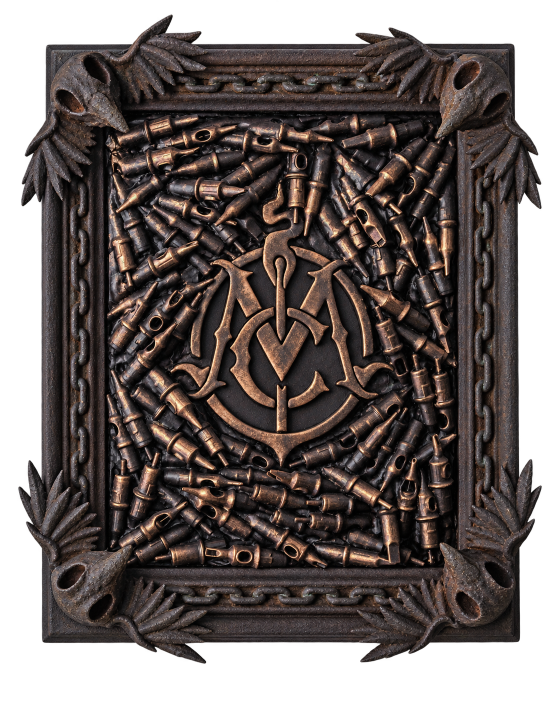 Künstlerisch gestaltetes Relief mit dem Zeichen von My Ink Chronicles