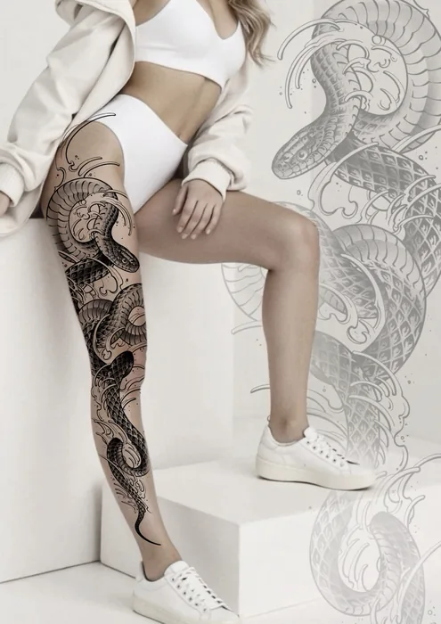 Drache und Ornamente am Bein
