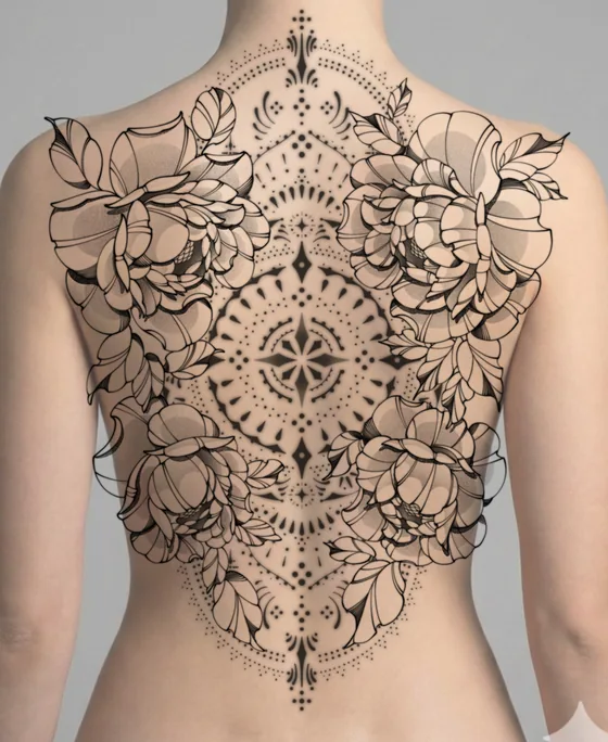 Blüten und Mandala auf dem Rücken