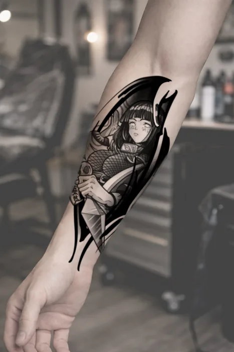 Anime-Figur mit grafischem Rahmen